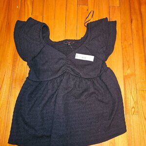 NWT = NOBO Black Flutter Sleeve Babydoll Top - Size L/Large